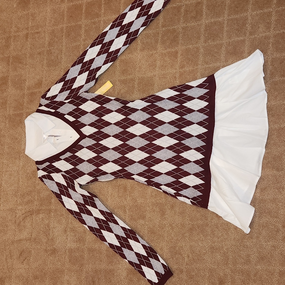 Riley & JAMES Argyle V-Neck Sweater Dress SMALL SIZE